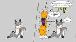  anthro canid canine clothed clothing comic dialogue digital_media_(artwork) duo english_text fox fur hair hi_res iradeon male mammal noa_(novaarts) novaarts sean_(senz) speech_bubble teleportation text 