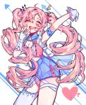  1girl bandages blush bow breasts closed_eyes crop_top elsword gloves heart jewelry laby_(elsword) long_hair pale_skin pink_hair pogorabbit ribbon ring short_shorts shorts smile thighhighs thighs twintails very_long_hair 