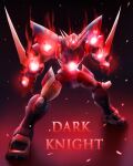  absurdres arm_blade black_background english_text glowing glowing_crystal highres mecha no_humans red_eyes soulgain sterben super_robot_wars super_robot_wars_advance v-fin weapon 