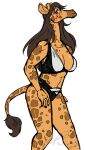  2017 anthro bra breasts brown_spots clothing crosoe_(xial) female giraffe giraffid hair horn long_hair looking_at_viewer mammal ossicone queenkami signature solo spots underwear yellow_body 