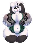  2021 absurd_res belly big_breasts breasts brewheardt clothing dafang female generous_panda giant_panda hands_behind_head hands_grabbing hi_res invalid_tag lace lingerie mammal mature_female mother nipple_outline nipples parent smile ursid 