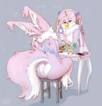  2022 4_toes 5_fingers anthro beak feathered_wings feathers feet female fingers flowerbird fur hi_res nintendo pink-fur pok&eacute;mon solo toes video_games white_body white_fur wings 