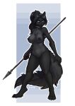  2022 anthro areola breasts canid canine chest_tuft claws digital_media_(artwork) eyebrows female fingers foxovh fur genitals hair hi_res holding_object mammal melee_weapon navel nipples polearm pussy solo spear toe_claws tuft weapon 