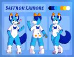  &lt;3 absurd_res anthro blue_body butt butterfly_mark canid canine digital_media_(artwork) flirting flower fox fur hair heart_(marking) hi_res looking_at_viewer male mammal model_sheet nude plant rose_(flower) saffron_lamore simple_background smile solo standing white_body white_fur wolfyzeeb 