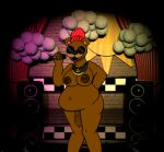  anthro beanie big_breasts biggie_cheese biggie_freddy breasts brown_nipples clothing eyewear female five_nights_at_freddy&#039;s freddy_(fnaf) genitals glasses hat headgear headwear jewelry mammal microphone nipples obese obese_anthro obese_female overweight overweight_anthro overweight_female scottgames solo swag ursid video_games wide_hips 