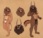  abs anthro bovid bruno_(olivepup_00) canid canine canis caprine chimera clothing felid goat hi_res horn lion looking_at_viewer male mammal model_sheet muscular muscular_male olivepup_00 pantherine pecs pubes solo underwear video_games visual_novel wolf 