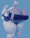  3d_(artwork) anthro ball beach_ball big_breasts blender_(software) blush breasts clothing digital_media_(artwork) female goodra gris_swimsuit hand_on_breast inflatable looking_at_viewer nintendo pok&eacute;mon pok&eacute;mon_(species) purple_body simple_background solo swimwear thick_thighs video_games 