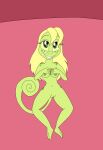  &lt;3 &lt;3_eyes 2_toes 5_fingers anthro bed bedroom_eyes blonde_hair breast_squish breasts camilla_(kendraeevee) curled_tail fan_character feet female fingers furniture genitals green_body green_eyes green_scales hair hand_on_breast hi_res imminent_sex kendratheshinyeevee markings narrowed_eyes nipples nude pussy reptile saurian_(disambiguation) scales scalie seductive small_breasts smile solo spots spotted_markings squish teeth toes wide_hips yellow_sclera 