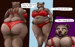 16:10 analog_raccoon anthro big_breasts big_butt breasts butt cleavage cleavage_overflow clothed clothing clothing_pull english_text female huge_breasts huge_butt mammal mirror obese overweight solo text tight_clothing ursid weight_gain widescreen 
