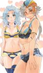  2girls blue_eyes blush breasts cleavage closed_mouth dissidia_final_fantasy earrings final_fantasy final_fantasy_ii frioniel genderswap genderswap_(mtf) jewelry long_hair looking_at_viewer multiple_girls navel ring simple_background thighhighs warrior_of_light white_hair 