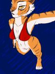  anthro athletic athletic_female bottomless bra clothed clothing dreamworks felid female kung_fu_panda looking_at_viewer mammal master_tigress pantherine tiger underwear zakie 