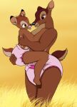  anthro bambi bambi&#039;s_mother bambi_(film) barn_(artist) cervid diaper disney duo female hi_res male mammal 