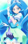  1girl absurdres ascot blue_choker blue_skirt blue_vest brooch choker cowboy_shot cure_fontaine gloves hairband healin&#039;_good_precure healing_animal healing_wand highres jewelry light_smile long_hair looking_at_viewer magical_girl oimanji pegitan_(precure) precure puffy_short_sleeves puffy_sleeves sawaizumi_chiyu short_sleeves skirt vest white_gloves 