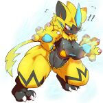  1:1 anthro bikini breasts claws clothing cottontail felid female fur hi_res legendary_pok&eacute;mon looking_at_viewer mammal nintendo open_mouth pok&eacute;mon pok&eacute;mon_(species) solo swimwear video_games yellow_body yellow_fur zeraora 