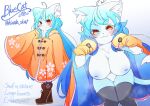  anthro big_breasts blue_body blue_fur breasts clothing exposed exposed_breasts fur hinata_sakamoto male poncho solo 