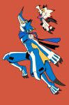  anthro bandai_namco bandanna blue_body claws digimon digimon_(species) digimon_ghost_game duo evolution fangs flying gammamon hi_res kausgammamon kerchief male scarf white_body wings wishawitchh yellow_eyes 
