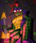  abs abstract_background absurd_res alligator alligatorid animatronic balls belt big_penis clothing crocodilian eyewear fingerless_gloves five_nights_at_freddy&#039;s five_nights_at_freddy&#039;s:_security_breach flaccid genitals gloves handwear hi_res humanoid_genitalia humanoid_penis looking_at_viewer machine male mohawk montgomery_gator_(fnaf) muscular musical_instrument pecs penis red_eyes reptile robot scalie scottgames sharp_teeth shoulder_pads solo sunglasses t6ktal teeth video_games 