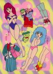 1980s_(style) barefoot blue_hair disembodied_limb dual_persona full_body gera_gera_(persia) long_hair mahou_no_yousei_persia navel official_art open_mouth panties persia_(mahou_no_yousei_persia) pink_panties red_hair retro_artstyle topless underwear 