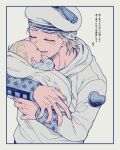  2boys baby blonde_hair father_and_son george_joestar_ii_(jojolion) hat hood hoodie johnny_joestar jojo_no_kimyou_na_bouken jojolion long_sleeves male_focus multiple_boys sailor_hat setsunano translation_request 