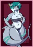  2022 anthro bare_shoulders big_breasts breasts clothed clothing curvaceous curvy_figure digital_media_(artwork) ear_piercing eyebrows eyelashes fan_character female fin fish gris_swimsuit haibet huge_breasts looking_at_viewer mammal marine meme meme_clothing navel non-mammal_breasts okula one-piece_swimsuit piercing rubber rubber_clothing rubber_suit shark simple_background smile solo standing swimwear teeth thick_thighs tight_clothing translucent translucent_clothing voluptuous wide_hips 