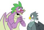  absurd_res avian blush chub-wub doodle-mark doodlemark dragon duo female fidgeting friendship_is_magic gabby_(mlp) green_eyes gryphon hi_res male my_little_pony mythological_avian mythology nervous simple_background spike_(mlp) white_background winged_dragon wings 