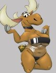  anthro antlers becky_(johnny_bravo) big_breasts breasts brown_body brown_fur capreoline cartoon_network cervid clothing female fur hi_res honeymono hooves horn johnny_bravo_(series) looking_at_viewer mammal moose one-piece_swimsuit smile solo swimwear translucent translucent_clothing 