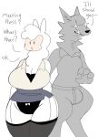  2021 :o alpaca anthro black_nose bottomwear bulge camelid canid canine canis cheek_tuft chubby_anthro chubby_female clothed clothing curvy_figure dialogue digital_media_(artwork) duo english_text facial_tuft fangs female fluffqween fluffy fluffy_hair fur grey_body grey_bottomwear grey_clothing grey_fur grey_legwear grey_skirt grey_stockings hair hi_res imminent_sex learning legwear mable_(fluffqween) male mammal neck_tuft open_mouth portrait puppychan48 simple_background skimpy skirt stockings tan_body tan_clothing tan_face tan_shirt tan_skin tan_topwear text three-quarter_portrait topwear tuft unknown_character voluptuous white_background white_body white_fur white_wool wolf wool_(fur) 