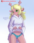  absurd_res anthro blonde_hair blush capreoline cervid clothed clothing deltarune female freckles hair hi_res horn mammal noelle_holiday rainven reindeer simple_background solo undertale_(series) video_games 