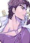  1boy black_hair chain green_eyes high_collar highres jojo_no_kimyou_na_bouken kujo_jotaro male_focus nitako no_hat no_headwear purple_hair solo stardust_crusaders 