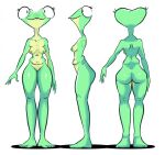  amphibian anthro belly biphony_(rubbish_chameleon) breasts butt feet female frog hi_res model_sheet rubbish_chameleon slim smile solo thick_thighs 