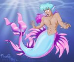  after_transformation animal_humanoid blush cyan ear_fins fin frankly-art girly hair humanoid male marine marine_humanoid marine_taur membrane_(anatomy) merfolk navel nipples pecs pink smile solo sparkles split_form taur transformation under_sea water webbed_hands 