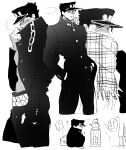  adjusting_collar blush buttoned_up chain closed_jacket gakuran greyscale hands_in_pockets hat heater high_collar jojo_no_kimyou_na_bouken kujo_jotaro male_focus monochrome nitako plaid plaid_scarf scarf school_uniform stardust_crusaders 