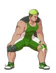  1boy ass_visible_through_thighs bara black_hair bulge dark-skinned_male dark_skin facial_hair full_body goatee green_hair kaniharu knee_pads large_pectorals male_focus multicolored_hair muscular muscular_male pectoral_cleavage pectorals short_hair sideburns sidepec solo standing stretch taurus_mask thick_thighs thighs tokyo_afterschool_summoners two-tone_hair wrestling_outfit 