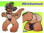  anthro balls_outline bulge butt clothing detailed_bulge genital_outline genitals girly gris_swimsuit hi_res lutrine male mammal mischievous_smile mustelid panken pigtails smile solo standing swimwear 