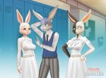 anthro beastars female flirting group haru_(beastars) lagomorph leporid male mammal mizuchi&#039;s_boyfriend_(beastars) mizuchi_(beastars) rabbit scared school 