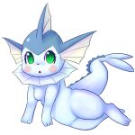  arm_support breasts bunnag eeveelution featureless_breasts female green_eyes lying nintendo on_side open_mouth pok&eacute;mon pok&eacute;mon_(species) semi-anthro simple_background solo vaporeon video_games white_background 