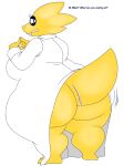  alpha_channel alphys anthro barefoot big_breasts big_butt breasts buckteeth butt claws clothing coat curvy_figure denizen1414 dialogue english_text feet female hi_res huge_butt huge_hips huge_thighs lab_coat lizard looking_at_viewer looking_back looking_back_at_viewer nervous non-mammal_breasts open_mouth overweight overweight_anthro overweight_female rear_view reptile scales scalie simple_background solo speech_bubble standing tail_upskirt teeth text thick_tail thick_thighs three-quarter_view topwear transparent_background undertale undertale_(series) upskirt video_games voluptuous wide_hips yellow_body yellow_scales 