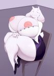  anthro big_breasts bodily_fluids boss_monster bottomwear bovid breasts caprine chair clothing dress_shirt female furniture goat hi_res high_heels horn huge_breasts huge_thighs hyper hyper_breasts inverted_nipples kkoart looking_at_viewer mammal nipples pants shirt sitting smile solo sweat thick_thighs topwear toriel undertale undertale_(series) video_games white_body wide_hips 
