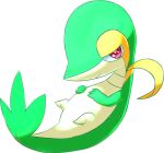  ambiguous_gender bunnag feral green_body green_skin looking_at_viewer lying nintendo on_back pok&eacute;mon pok&eacute;mon_(species) red_eyes simple_background snivy solo video_games white_background 