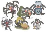  accessory ambiguous_gender animal_humanoid anthro arachnid arachnid_humanoid arthropod arthropod_humanoid backpack black_body black_fur black_widow_symbol bow_tie clothed clothing don&#039;t_starve earmuffs fangs front_view fur holding_object humanoid kinnni-chan klei_entertainment multi_eye multi_limb on_grass on_ground pajamas plant plushie ribbons sitting smile solo spider spider_humanoid teddy_bear text tree upskirt video_games webber white_eyes 