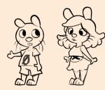  2021 anthro bottomwear brother brother_and_sister buckteeth clothing cross-eyed duo eyelashes female lagomorph leporid male male/female mammal monochrome null_symbol rabbit shirt shorts sibling simple_background sister sketch skirt soulcentinel teeth tism tism_rabbit tism_stacy tism_tully topwear whiskers 