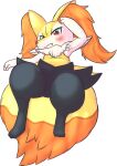  ambiguous_gender blush braixen bunnag cute_fangs ear_tuft feral hi_res lying nintendo on_back paws pok&eacute;mon pok&eacute;mon_(species) red_eyes simple_background solo thick_thighs tuft video_games white_background 