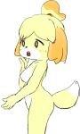  animal_crossing anthro breasts bunnag canid canine canis colored_sketch domestic_dog featureless_breasts female fur isabelle_(animal_crossing) mammal nintendo nude shih_tzu side_view simple_background sketch solo standing toy_dog video_games white_background white_body white_fur yellow_body yellow_fur 