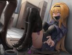  2girls absurdres bdsm black_legwear blonde_hair blush bondage bound breasts commission gag hair_ornament harris_hero high_heels highres idolmaster idolmaster_cinderella_girls idolmaster_cinderella_girls_starlight_stage improvised_gag kidnapped kurosaki_chitose large_breasts long_hair looking_at_another multiple_girls panties pink_eyes restrained scared second-party_source sex_toy skirt solo tape tape_gag thighhighs underwear very_long_hair vibrator vibrator_in_thighhighs white_background white_panties 