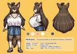 anthro big_breasts bottomwear breasts brown_body brown_fur canid canine canis clothing denim denim_clothing domestic_dog english_text female footwear front_view fur hair humanoid jeans komenuka_inaho long_hair mammal model_sheet mohuko_(komenuka_inaho) pants portrait rear_view sandals side_view solo text three-quarter_portrait 