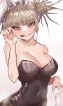  animal_ears bare_shoulders black_leotard blonde_hair boku_no_hero_academia breasts cleavage collarbone condom covered_navel double_bun fake_animal_ears hand_on_own_face hand_up large_breasts leotard looking_at_viewer playboy_bunny rabbit_ears simple_background toga_himiko tongue tongue_out tsurime upper_body yellow_eyes zd_(pixiv6210083) 