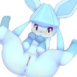  :&lt; anus blue_body blush bunnag eeveelution female feral genitals glaceon gloves_(marking) hi_res leg_markings lying markings nintendo on_back paws pok&eacute;mon pok&eacute;mon_(species) pussy simple_background socks_(marking) solo spread_legs spreading video_games white_background 