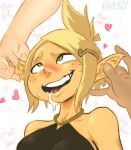  &lt;3 ankama blonde_hair blush bodily_fluids cra drooling ear_play ear_rub elf evangelyne female green_eyes hair hatebit humanoid humanoid_pointy_ears looking_pleasured not_furry saliva solo video_games wakfu 