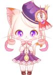  anthro blush blush_stickers bottomwear bunnag cat_busters chrona_(cat_busters) clothing domestic_cat drill_curls felid feline felis girly hair hat headgear headwear hi_res looking_at_viewer male mammal purple_eyes simple_background skirt smile solo standing whiskers white_background 