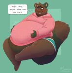  2022 anthro belly belly_overhang chinchilla chinchillid clothing fur hi_res ill_fitting_clothing male mammal obese obese_anthro obese_male overweight overweight_anthro overweight_male peachiesheepie rodent simple_background solo speech_bubble stuffed_belly 